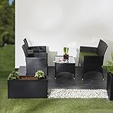 Ultranatura Rattan Set mit Glastisch, schwarz / grün - 6