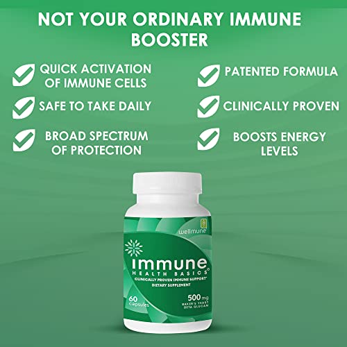 Immune Health Basics Ultra Strength Immunity - Clinically Proven Immune Support - Wellmune Highly Purified Beta Glucan - Gluten-Free, Non-Allergenic, Non-Gmo And Vegan Capsules - 60 Capsules, 500 Mg #TOP4