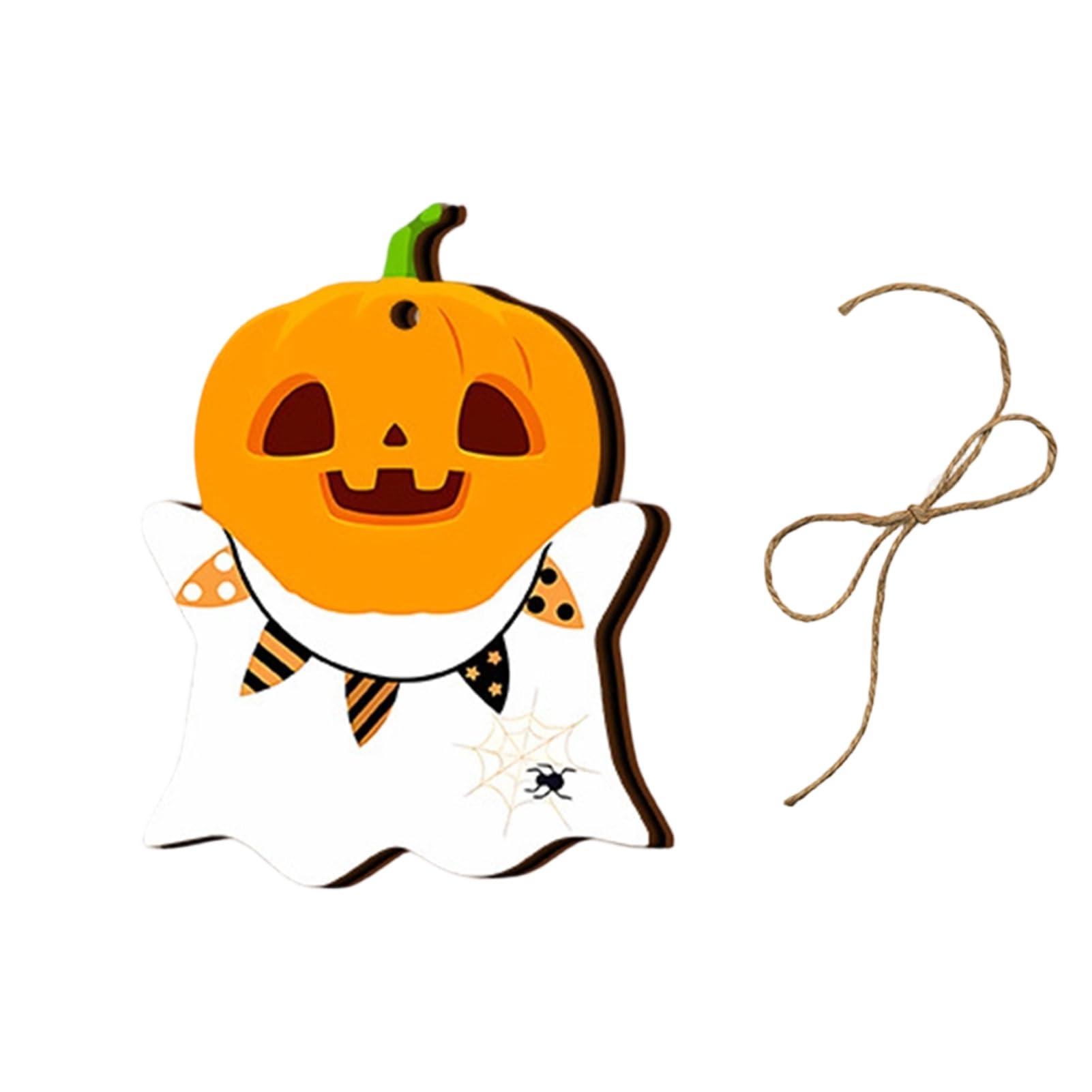 Virelynx Halloween Ghost Wooden Hanging Sign Set, Cute Pumpkin Pendant Decorations with Hemp Rope for Home Wall Door Party Decor,Holiday Ornament H