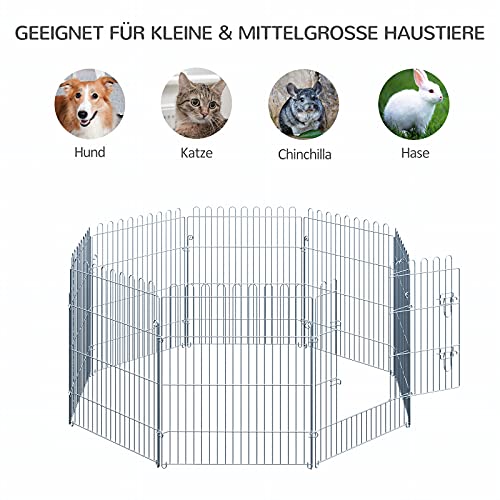 PawHut Freilaufgehege Welpenauslauf Welpenzaun Laufstall Welpengitter für Tiere 8-teilig B63 x H76 cm