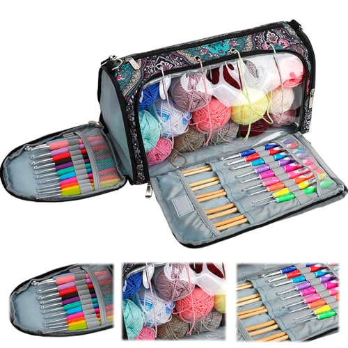 ADERTOS Bolsa de Almacenamiento de Punto, Bolsa de Hilo, Bolsa de Manualidades, Bolsa de Labores de Punto, Bolsa de Crochet, Bolsa de Ganchillo Portátil para Agujas de Tejer Gancho de Crochet