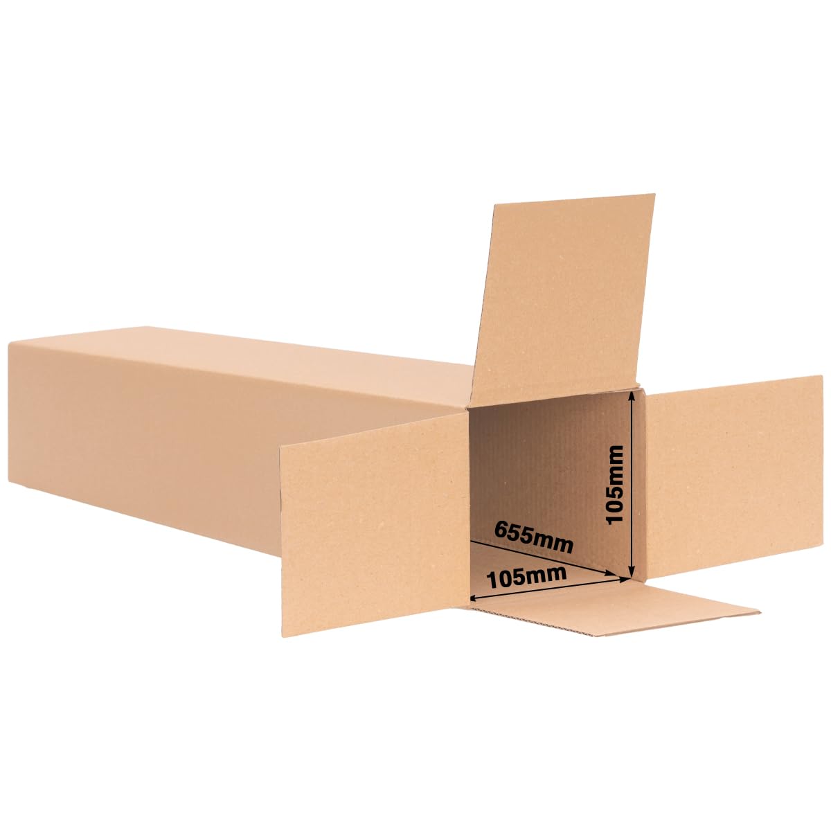 verpacking Tubi di spedizione quadrati 655 x 105 x 105 mm marroni [versione e quantità selezionabili] cartone per spedizione a onda singola 100 pezzi