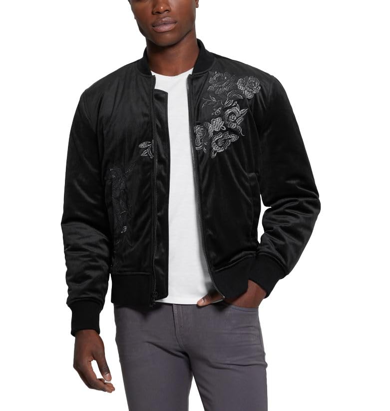 GUESS Men's Fulham Velvet Bomber Jacket