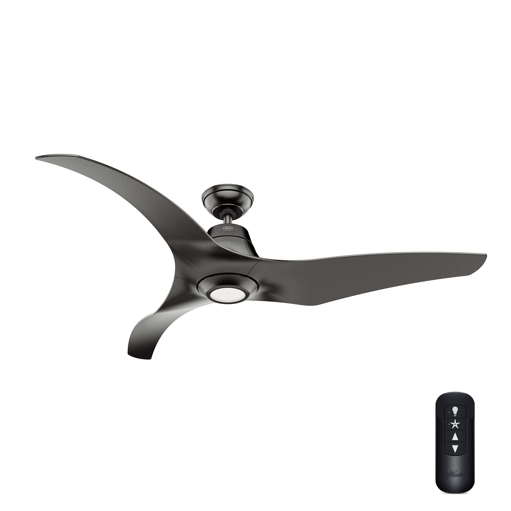 Hunter Fan Ceiling Fan Stingray 152 cm Indoor and Outdoor, with light and Handheld remote, Black, 3 Blades, Ideal for Summer or Winter, Model 51128
