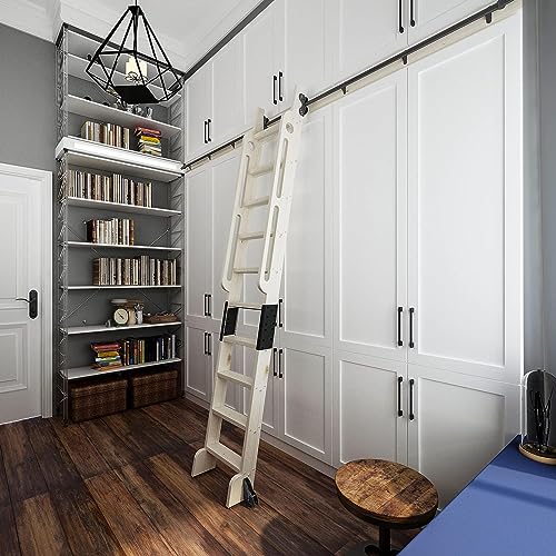3ft-20ft Rolling Library Ladder Track Bracket, Pulley Type Horizontal Wall Mount Sliding Library Ladder Hardware Kit System W/Library Ladder Hardware Kit(No Ladder)?with Floor Roller Wheels (Size : 6