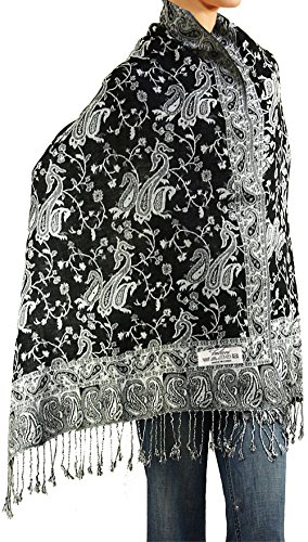 Écharpe pashmina contre le froid, grand wrap scarf tissé motifs cachemire femme