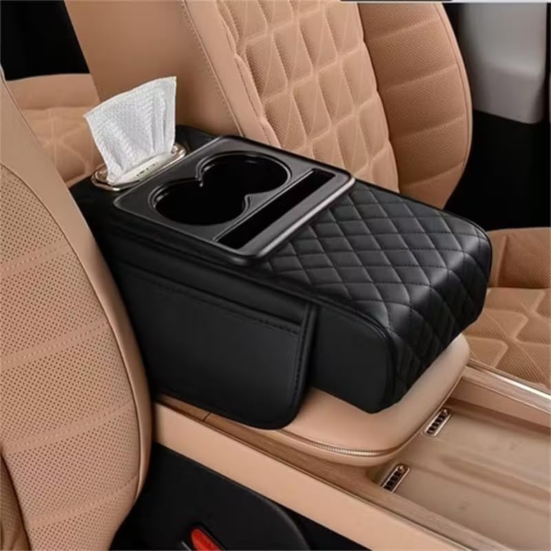 Image of Car Center Console Cover,Microfiber Leather Car Armrest Cover Cushion with 2 Storage Bags,Universal Car Armrest Storage Box Car Interior Accessories for Most Vehicles (Car Arm Rest Cushion(2))