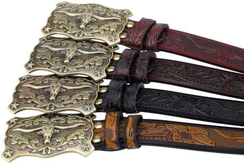 Western Cowboy leren riem - heren tailleband stier decoratie bloemen, heren bruin/zwarte riem met lange hoorn stier western riem gesp-riem voor jeans, vintage riem,Double color,105CM/41IN Western Cowboy leren riem - heren tailleband stier decoratie bloemen, heren bruin/zwarte riem met lange hoorn stier western riem gesp-riem voor jeans, vintage riem,Double color,105CM/41IN