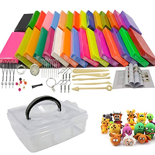 Polymer Clay, 32 Colors Oven Bake Modeling Clay for Kids with Polymer Clay Sculpting Tools, Storage Box and Kinds of Accessories for Clay Earrings, Jewelry Making and Crafts