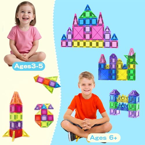 78PCS Magnetic Tiles Mini Travel Kids Set, Learning Sensory Toys,Preschool Classroom Magnetic Blocks Building Kids Toys & Games, for 3-8 Year Boys Girls Birthday Gift