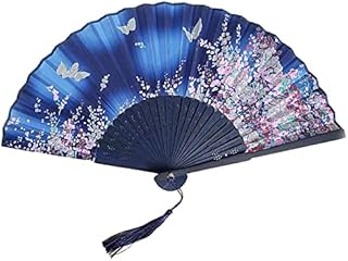 Handheld Folding Fan for Women Folding Hand Fans Bamboo Fans with Tassel Silk Fabric Fans Wall Decoration Wedding Party (Black)