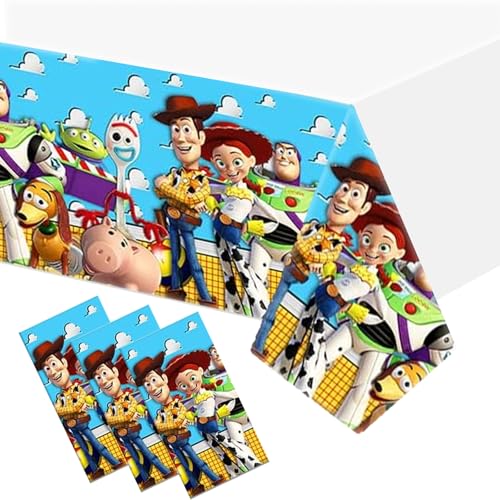 Tihufe Toys Table Cloths - 3 Anime Table Cover Disposable Plastic Waterproof Tablecloths Cartoon Party Supplies for Boys Girls Fans Birthday Party