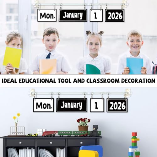 Image of Black White Flip Calendar Bulletin Board Set Black Calendar for Classroom Whiteboard Decor with 2026 to 2030 Years Date Cards and Adjustable Rod for Home Elementary Back to School Teacher Supplies