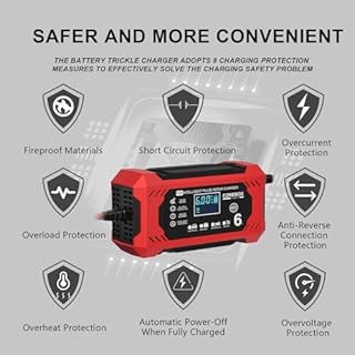 COREBOX Chargeur de batterie 6 A 12 V Chargeur de batterie de voiture Chargeur intelligent 12 V, chargeur de maintien, mainteneur de batterie Désulfateur avec compensation de température pour voiture