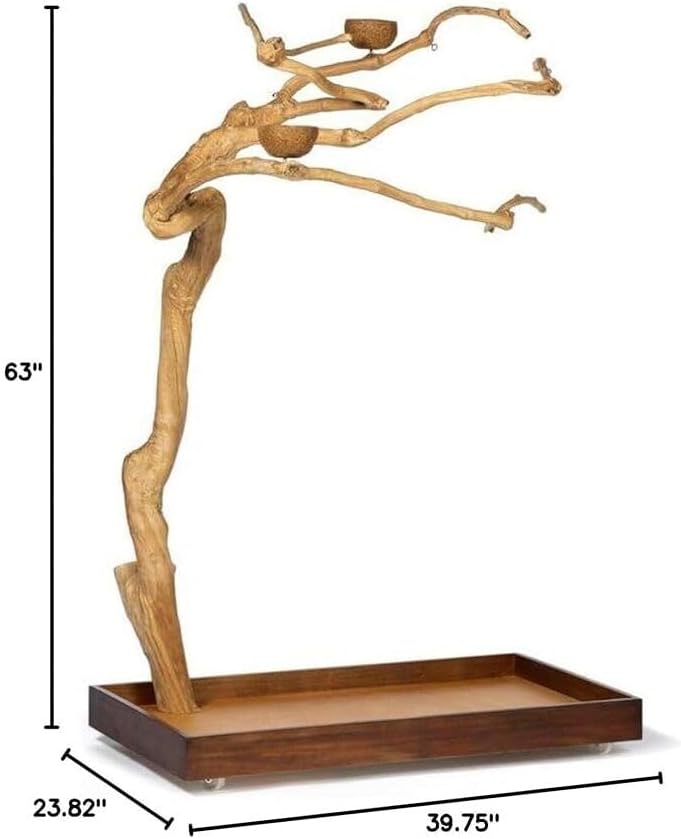 Maykoosh CoffeeWood Parrot Play Stand - Tree Style Bird Perch with Bowls
