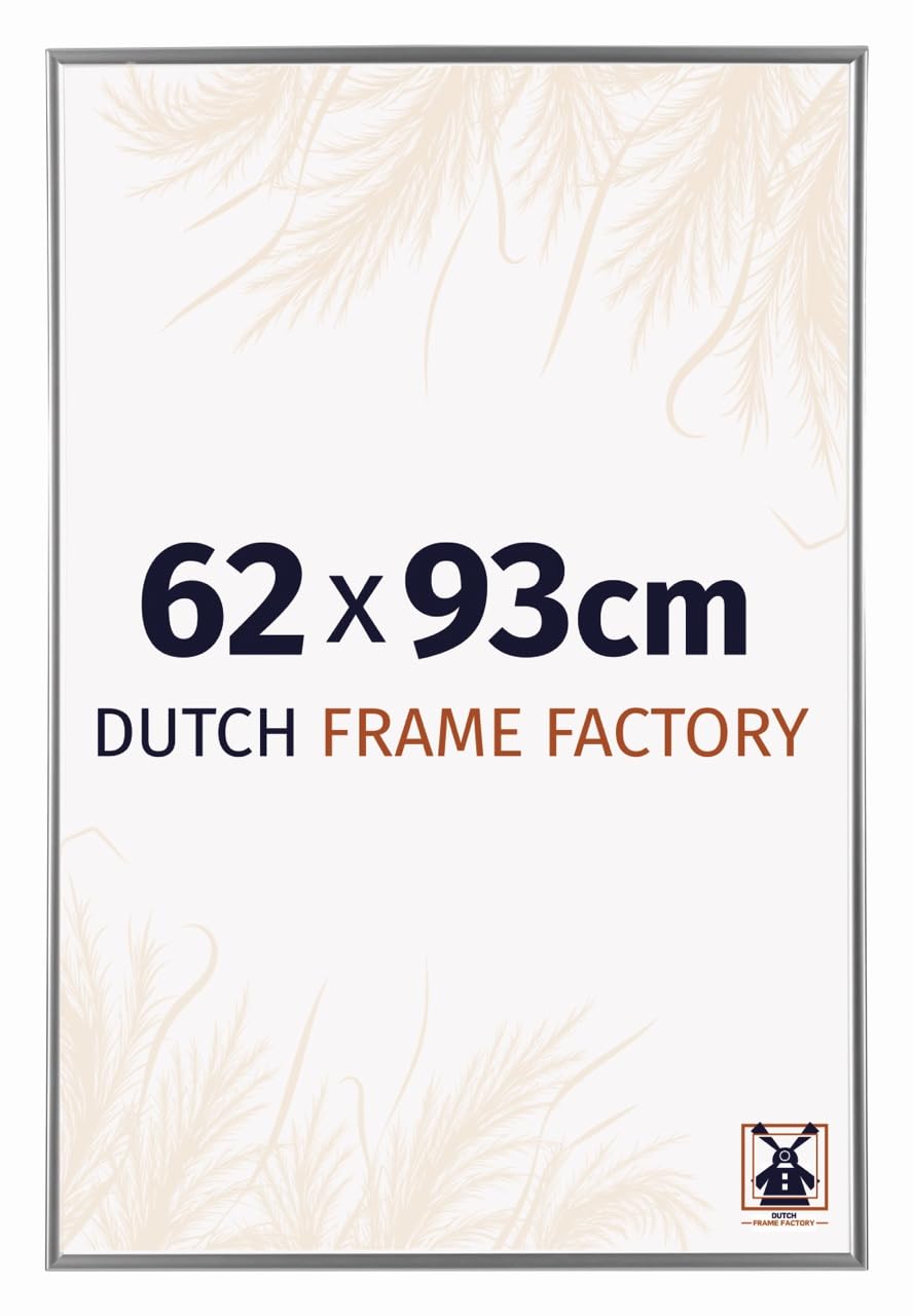 Dutch Frame Factory - Bilderrahmen 62x93 cm - Silber Hochglanz - Bilderrhamen aus Kunststoff mit Antireflex Kunstglas - Fotorahmen 62x93 cm - Easy
