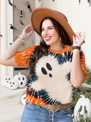 Halloween Shirt for Women Funny Ghost Costume Tshirts Halloween Short Sleeve Graphic Tee Tops2