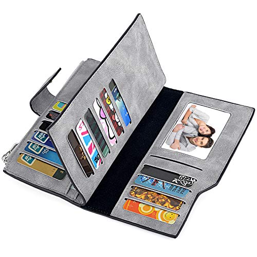 UTO RFID Wallet for Women PU Matte Leather Card Holder Organizer Zipper Coin Purse with Snap Closure Grey4