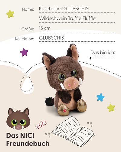 NICI GLUBSCHIS Wildschwein Kuscheltier Truffle Fluffle 15cm braun - Stofftier aus weichem Plüsch, niedliches Plüschtier zum Kuscheln und Spielen, für Kinder & Erwachsene, tolle Geschenkidee - 61773
