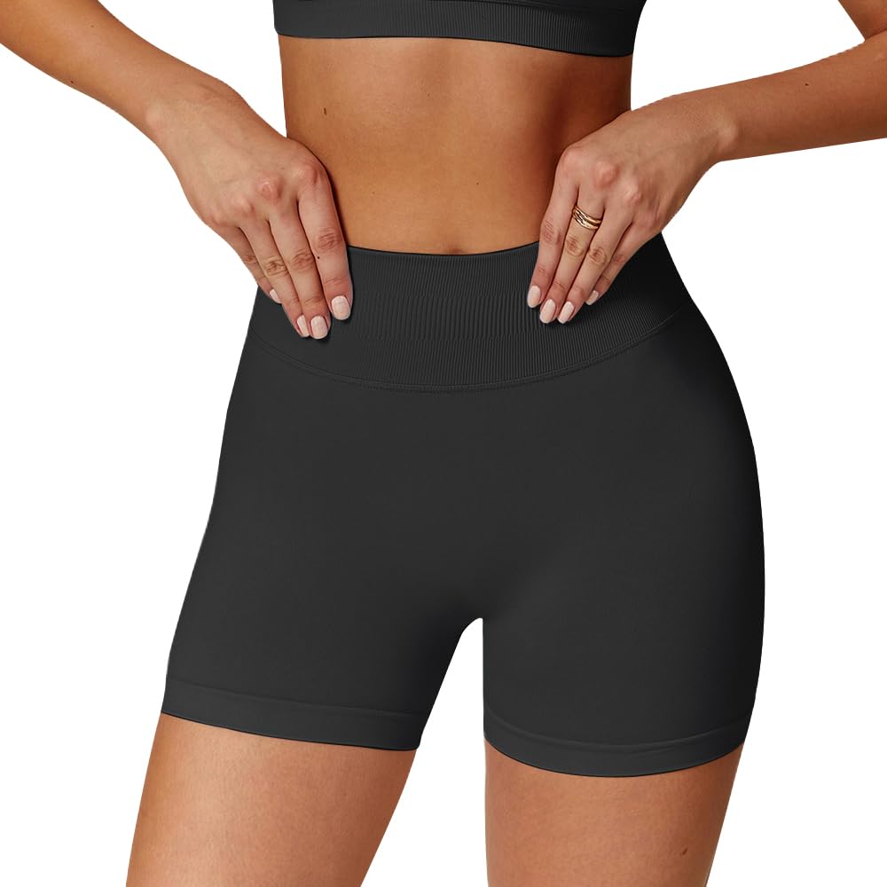 JN JANPRINT Pantalones cortos de ciclismo para mujer, para correr, gimnasio, levantamiento de glúteos, cintura alta, 4.5 pulgadas, sin costuras