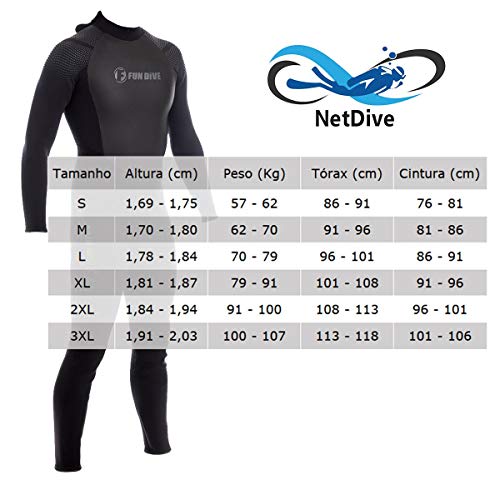 Wailea Fun Dive - Roupa de Neoprene Vedada 3 mm ziper YKK nas costas Tamanho:2XL