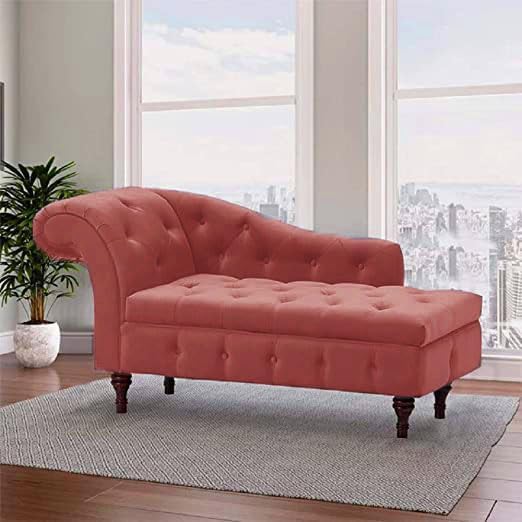 Image of Velvet Chaise Lounge Box Storage for Bedroom, Livingroom (Ash Rose)