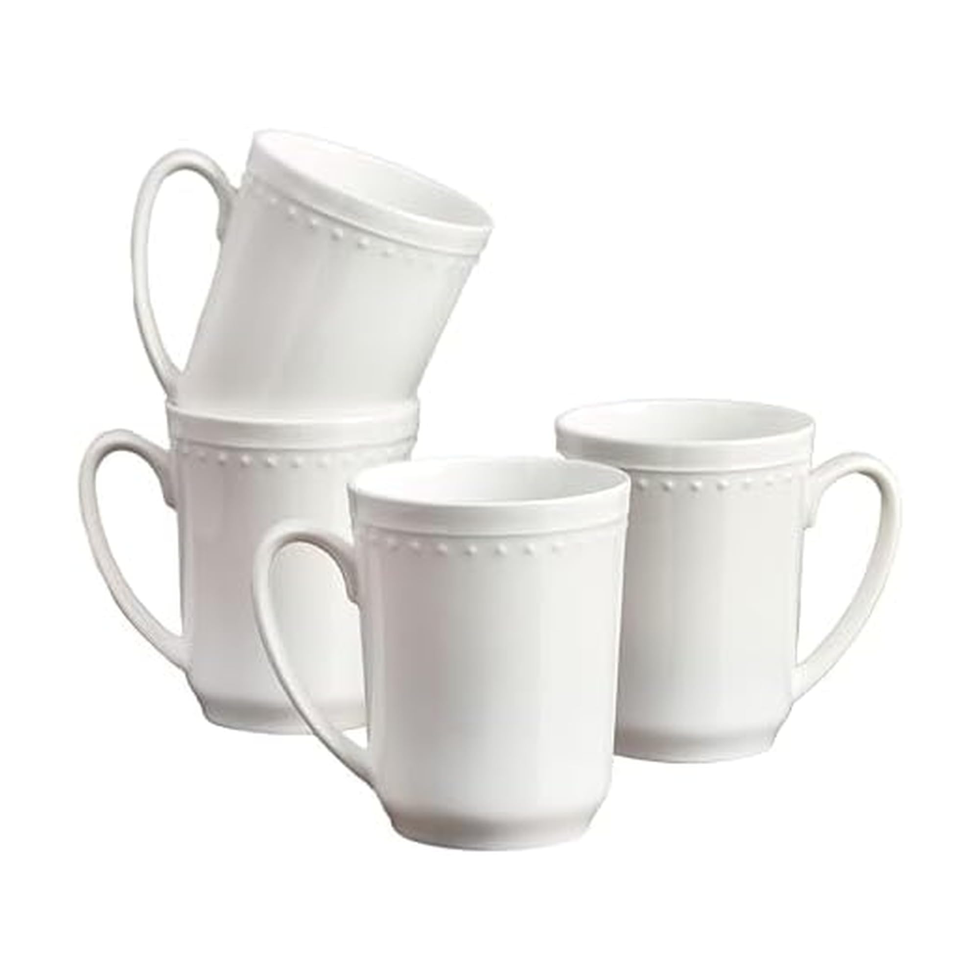 Everyday White by Fitz and Floyd Nevaeh Bone China Set of 4 Beaded Mugs, 17 ounces