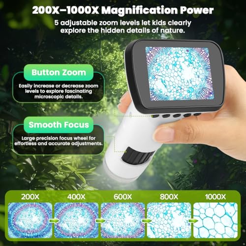 Image of 1000X WiFi Digital Microscope for Kids & Students, 2 inch LCD Screen, 1080P HD Handheld Portable Microscope with Screen Share, Rechargeable, Photo Video Recording for Lab, Classroom & Home Use