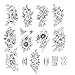 Black Flower Tattoos for Women Girls Fake Tattoo Stickers for Adults Teens Rose Sunflower Lily Temporary Tattoo Decals on Arm Chest Leg Belly Makeup Body Decoration Supplies
