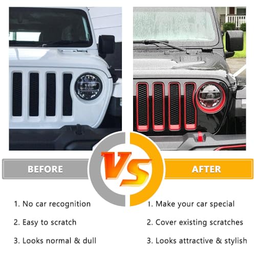 Image of 9PCS Grille Inserts Headlight Cover Kit Fitment for Jeep (2020-2023) Gladiator JT (Red, JT)
