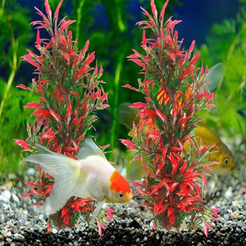Tfwadmx Large Aquarium Plants Artificial Water Seaweed 2 Pcs About 13 Inch for Fish Tank Decor Plastic Plant for Betta Shrimp Red Gladiolus - Image 4
