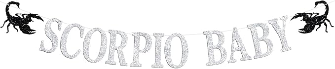 Scorpio Baby Banner, 12 Constellation Zodiac Scorpio, Horoscope, Astrology October November Baby Shower Baby's Birthday Party Decorations Supplies, Black Glitter