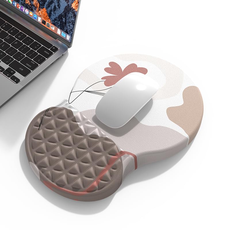 Tappetino per mouse con supporto per il polso, ergonomico, con poggiapolsi, memory foam e base antiscivolo in PU, per alleviare il dolore, per scrivania, ufficio e casa (Morandi Flower)