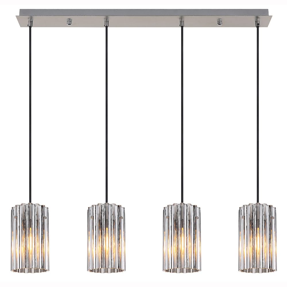Pendelleuchte Hängeleuchte Glas silber Esszimmerlampe 4-Flammig, Metall, 4x E27 Fassungen, LxBxH: 80x11,5x120 cm