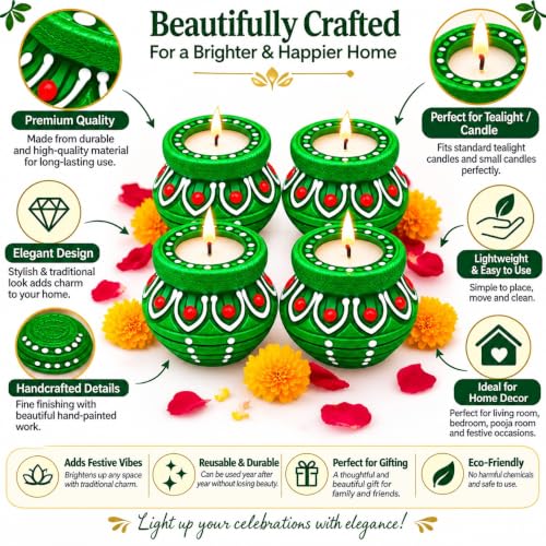 Image of Tealight Branded Diwali Diya Candles, Multicolor Colored Wax Tea Light Candles, Decorative Diya for Diwali Pooja, Home Decoration & Festival Decoration (4 Pcs)