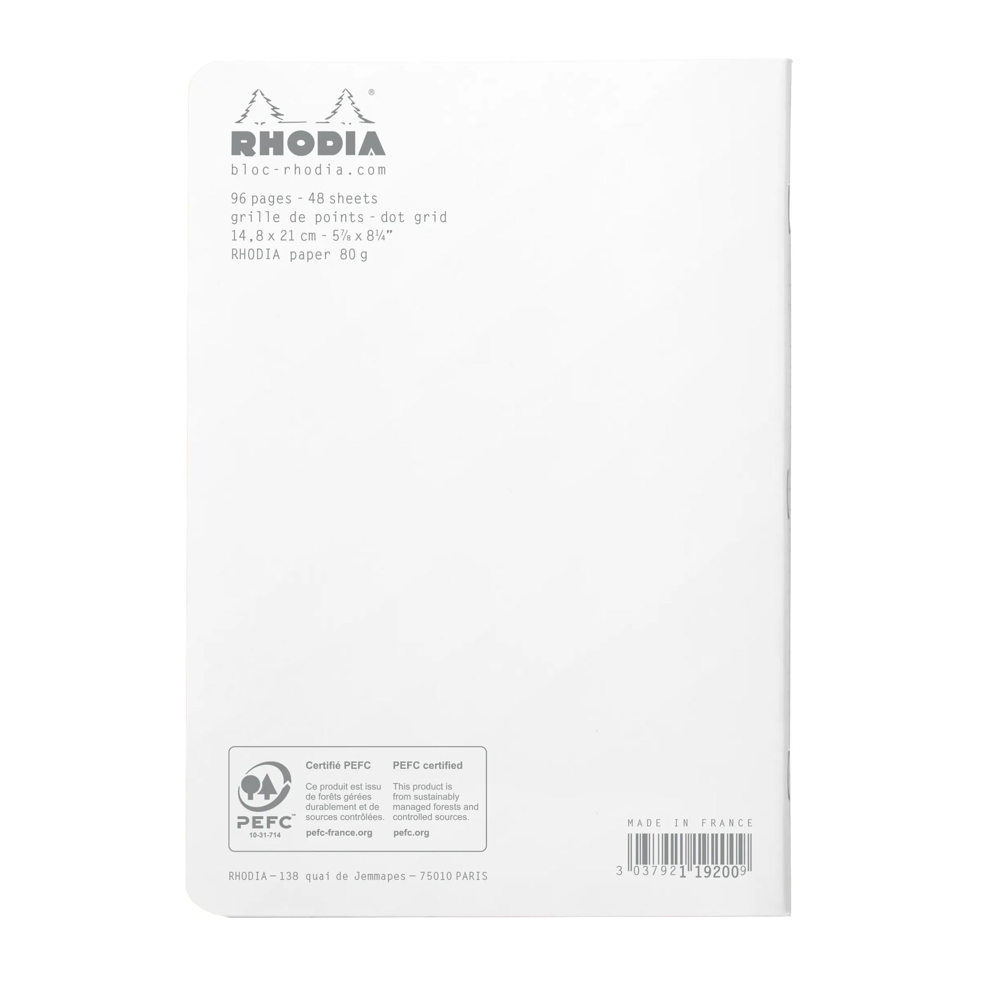 Rhodia 119200Cpack, Set of 10 White Staplebound Notebooks, A5 Dotted, 96 pages, 80gsm Clairefontaine White paper - Image 3