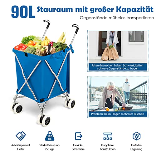 GOPLUS Klappbarer Einkaufswagen mit Rädern, Leichter Einkaufstrolley mit Zwei Lenkrollen, Abnehmbare wasserdichte Oxford… – Bild 3