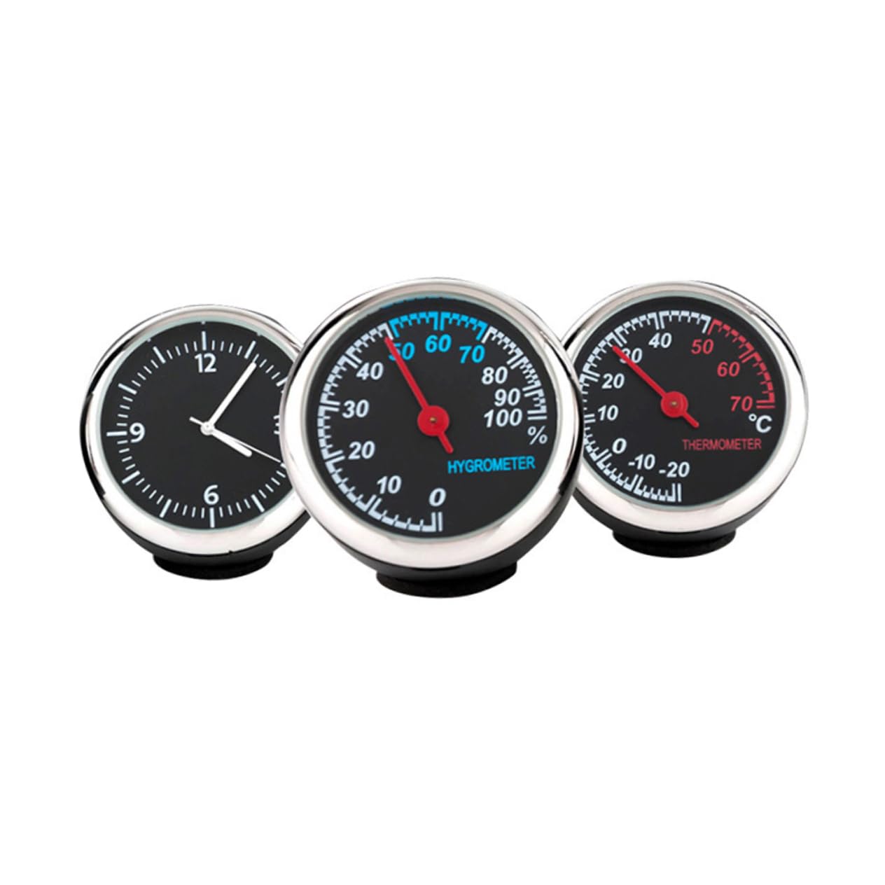 HEALEEP Car Dashboard Clock Mini Vehicle Clock Adhesive for Easy Installation Steel Core Pointer Car Thermometer and Humidity Gauge