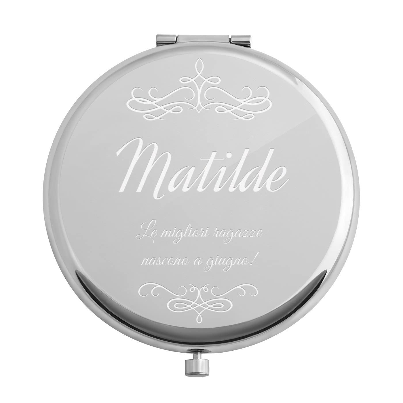 Maverton Specchietto da Borsa Personalizzato con Incisione Laser - Specchio Ingranditore + Specchio - Specchio Trucco - Pieghevole - Tascabile - regalo donna - regalo di Natale - Ragazze