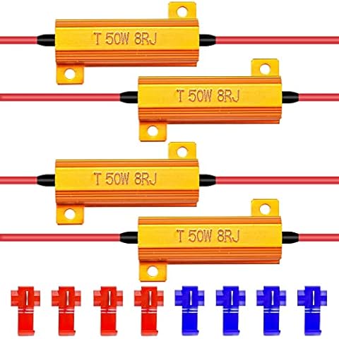 KATUR 4pcs 50W 8ohm LED Load Resistors for LED Turn Signal Lights or LED License Plate Lights or DRL (Fix Hyper Flash, Warning Cancellor) with 8pcs Quick Wire Clip Cover