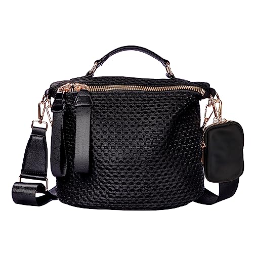 PAKFIEKS Nylon Crossbody Handbag for Women Anti-theft Purse Shopping Tote Bag Lightweight Shoulder Bag (Black)