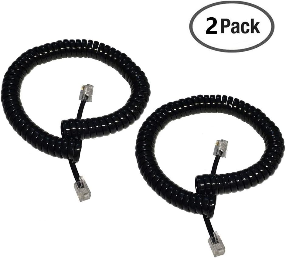 YOLISTIC (Value Pack of 2) Handset Cord Coiled Telephone Phone Cable Black (Coiled Length 1 to 6 feet Uncoiled)