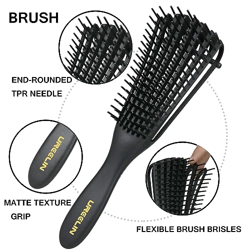 Detangling-Brush-setDetangler-Hair-Brush-with-Teasing-Edge-Brush-for-Curly-Hiar-Rat-Tail-Comb-Alligator-Hair-Clips-for-3a-to-4c-Kinky-WavyCurlyCoilyWetDryOilThickLong-HairBlack