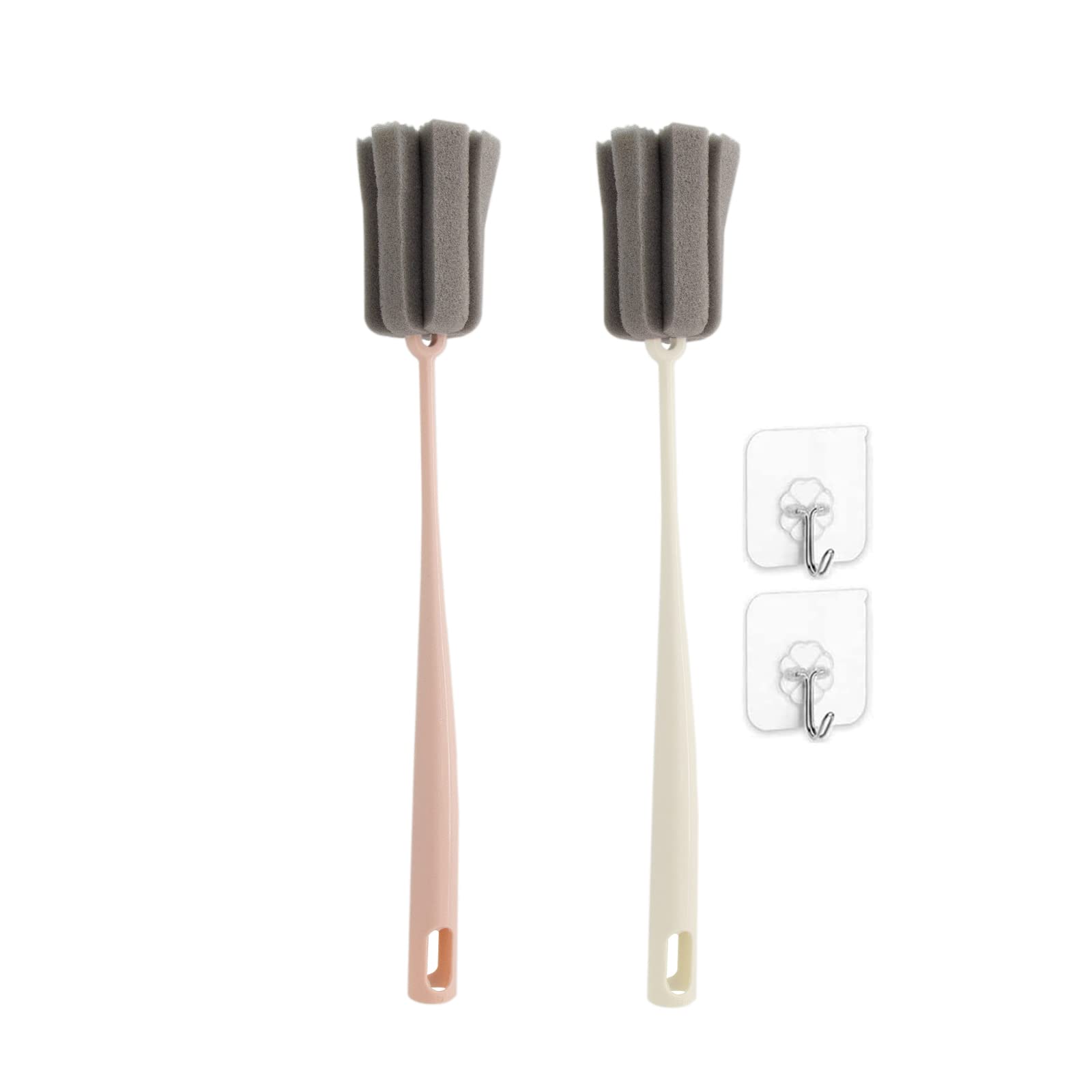 GEDUORIE 2 Pack 14.37" Long Handle Foam Sponge Brush for Water Bottle Kettle Vase Bowl Cup Glassware Cleaning Color Random