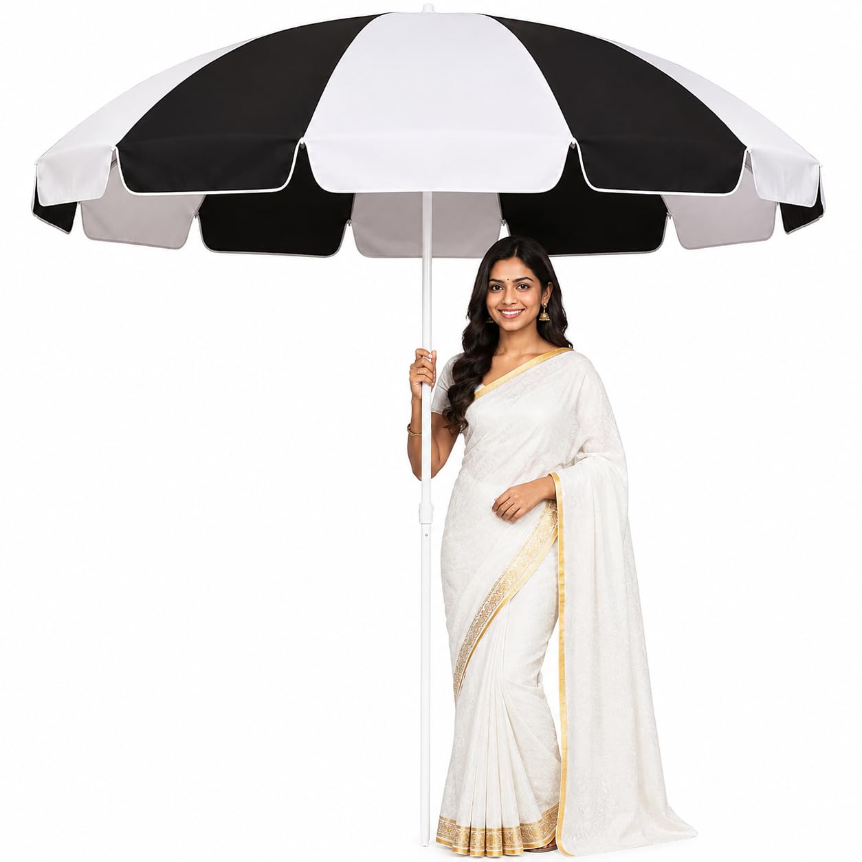 Patio Umbrella Outdoor Umbrella Garden Shade Picnic Use Garden Umbrella 7FT Outdoor Shade Deck Use Commercial Use Poolside Use (White & Black)-image-42