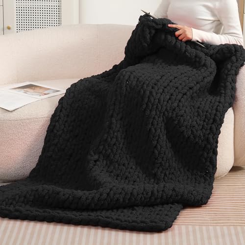 Image of Chunky Chenille Yarn for Hand Knitting 8 Jumbo Pack Jumbo Chunky Yarn for Hand Soft Blanket Knitting, Bulky Thick Fluffy Yarn for Crocheting (Black)