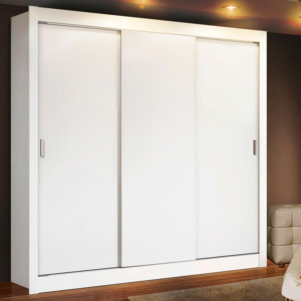 Madesa 3 Sliding Doors Wardrobe Ample Storage Wooden Almirah 170 Cm with Shelves and Hanging Units for Bedroom - White