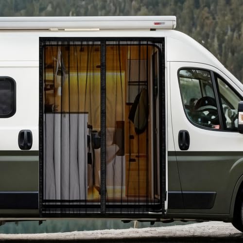 FUNOMO Van Bug Screen with Strong Magnetic Fixation and Closure, Sliding Van Door Curtain Fits Mercedes Sprinter Mid/High Roof & Ford Transit Mid/High Roof, Easy to Install and Remove, 83'(H) x 59'(W)