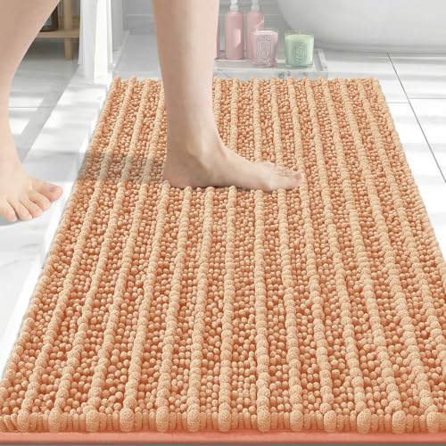 Image of Arotive Luxury Bathroom Rugs 30x20, Extra Soft Thick Absorbent Shaggy Chenille Bath Rugs, Machine Wash Dry, Bath Mats for Bathroom Floor, Tub and Shower, Home Decor Accessories, Peach