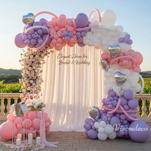 Image of Pink and Purple Balloon Arch Kit - Purple and Pink Balloons Garland with Silver Heart Foil for Girls Birthday Party, Baby Shower, Wedding, Bridal Shower, and Princess Theme Decorations